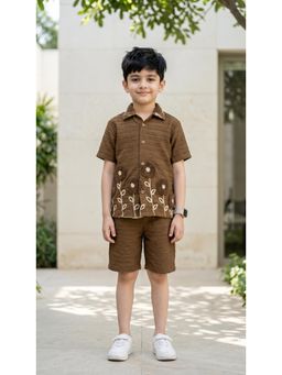 Ahhaaaa - Boys Embroidered Cotton Shirt with Short