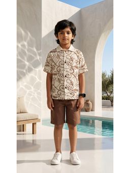 Ahhaaaa - Boys Embroidered Linen Shirt with Short