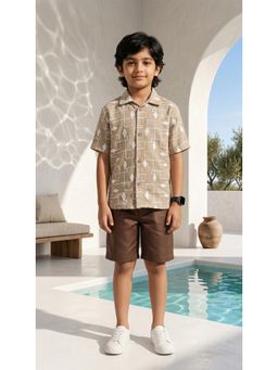 Ahhaaaa - Boys Embroidered Linen Shirt with Short