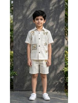 Ahhaaaa - Boys Cream Embroidered Co-ord Sets