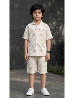 Ahhaaaa - Boys Beige Embroidered Co-ord Sets