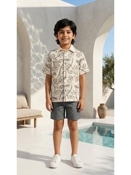 Ahhaaaa - Boys Embroidered Linen Shirt with Short