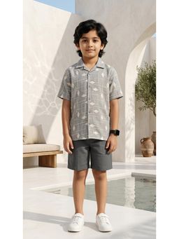 Ahhaaaa - Boys Embroidered Linen Shirt with Short
