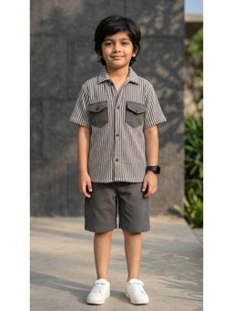 Ahhaaaa - Boys Stripes Cotton Shirt with Short