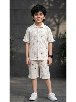 Ahhaaaa - Boys Beige Embroidered Co-ord Sets