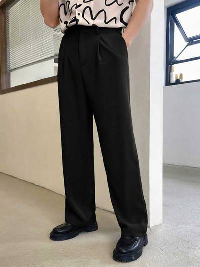 Mens Black Color Straight Fit Korean Casual Trousers