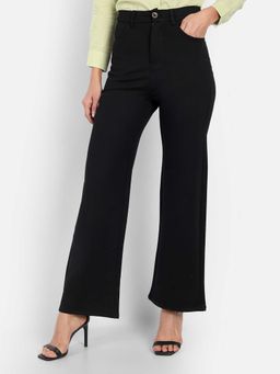 BROADSTAR - Women Black Color Straight Fit Korean Casual Trousers