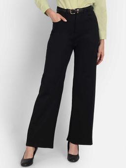 BROADSTAR - Women Black Color Straight Fit Casual Trousers