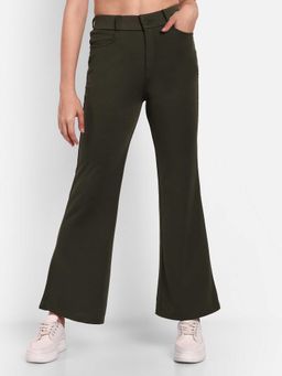 BROADSTAR - Women Olive Color Bootcut Casual Trousers