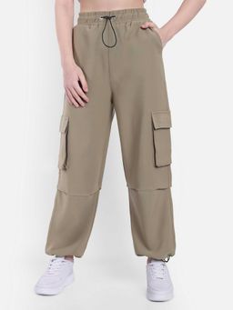 BROADSTAR - Women Dark Beige Color Baggy Fit Parachute Joggers