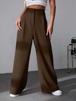 BROADSTAR - Women Brown Color Loose Fit Korean Casual Trousers