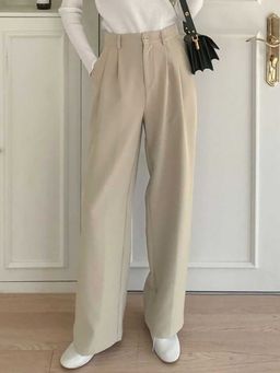 BROADSTAR - Women Beige Color Straight Fit Casual Trousers