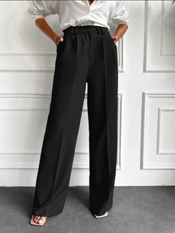 BROADSTAR - Women Black Color Straight Fit Casual Trousers