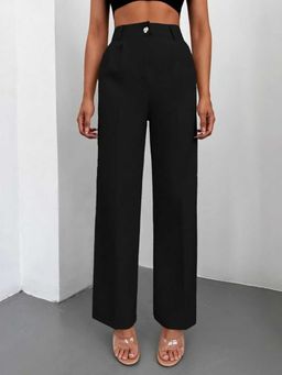 BROADSTAR - Women Black Color Regular Fit Formal Casual Trousers