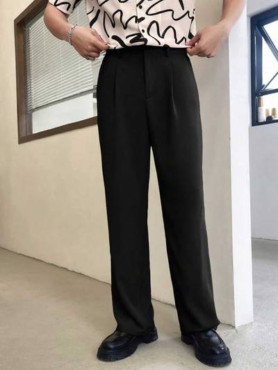 Mens Black Color Straight Fit Korean Casual Trousers
