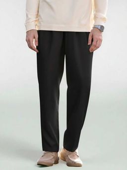 BROADSTAR - Mens Black Color Relaxed Fit Pleated Korean Casual Trousers