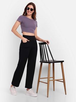 BROADSTAR - Women Black Color Straight Fit Casual Trousers