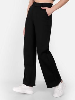 BROADSTAR - Women Black Color Straight Fit Casual Trousers