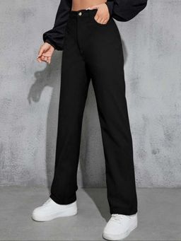 BROADSTAR - Women Black Color Straight Fit Casual Trousers