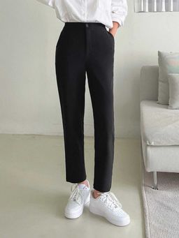 BROADSTAR - Women Black Color Straight Fit Comfort Fit Casual Trousers