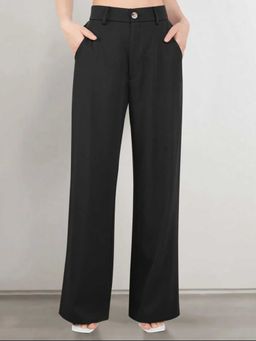 BROADSTAR - Women Black Color Straight Fit Korean Casual Trousers