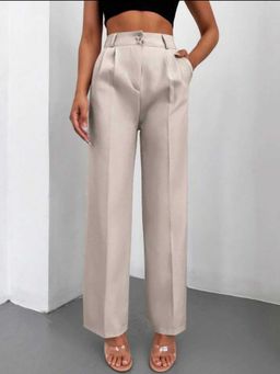 BROADSTAR - Women Beige Color Loose Fit Korean Casual Trousers
