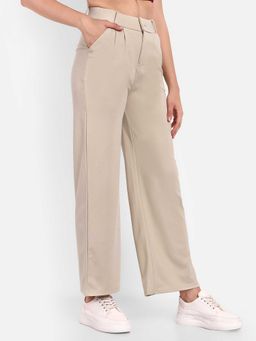BROADSTAR - Women Beige Color Straight Fit Korean Casual Trousers