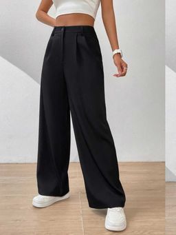 BROADSTAR - Women Black Color Regular Fit Formal Casual Trousers