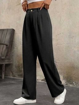 BROADSTAR - Women Black Color Loose Fit Casual Trousers