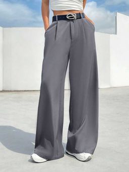 BROADSTAR - Women Dark Grey Color Loose Fit Korean Casual Trousers