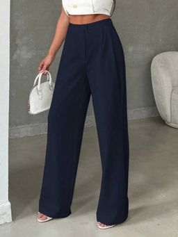 BROADSTAR - Women Navy Blue Color Loose Fit Korean Casual Trousers