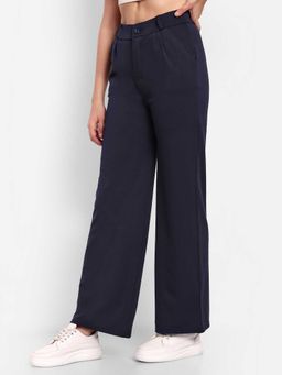 BROADSTAR - Women Navy Blue Color Straight Fit Korean Casual Trousers