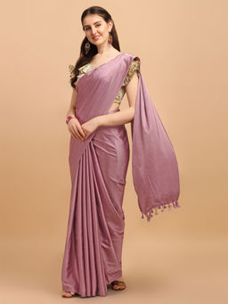 Amrutam Fab - Womens Satin Silk Light Pink Saree With Digital Printed Unstitched Blouse Piece
