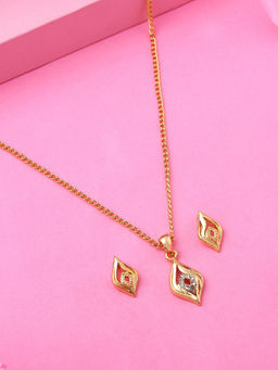 Estele - Gold Plated Leaf Designer Necklace with Austrian Crystals for Women (Set of 2)