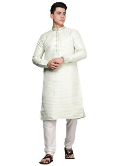 Manyavar - Mens Art Silk Jacquard Kurta with Pencil Pajama