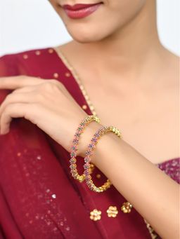 Ratnavali Jewels - American Diamond Red Green Gold Plated Cubic Zirconia Bangle Set