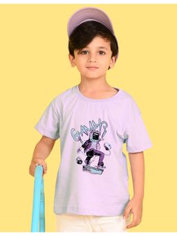 Nusyl - Boys Lilac Gamer Text Printed Cotton Blend Oversized T-Shirt