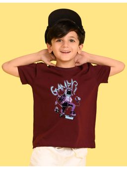 Nusyl - Boys Wine Gamer Text Printed Cotton Blend Oversized T-Shirt