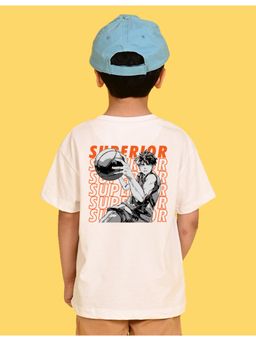 Nusyl - Boys White Superior Text Printed Cotton Blend Oversized T-shirt