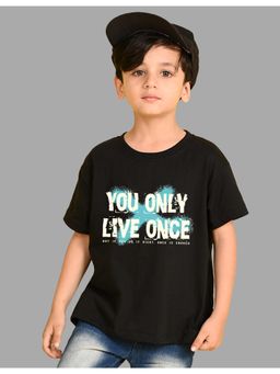 Nusyl - Boys Black You Only Live Once Text Printed Cotton Blend Oversized T-shirt