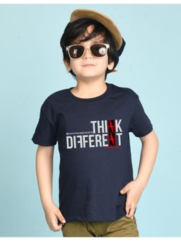 Nusyl - Boys Navy Blue Think Different Text Printed Cotton Blend Oversized T-shirt