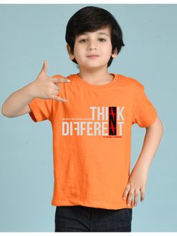 Nusyl - Boys Orange Think Different Text Printed Cotton Blend Oversized T-shirt