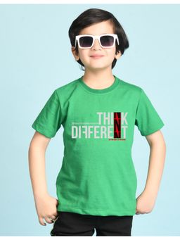Nusyl - Boys Green Think Different Text Printed Cotton Blend Oversized T-shirt