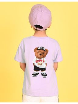 Nusyl - Boys Lilac Awesome Text Printed Cotton Blend Oversized T-shirt