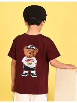 Nusyl - Boys Wine Awesome Text Printed Cotton Blend Oversized T-shirt