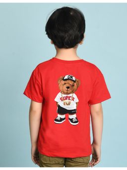 Nusyl - Boys Red Awesome Text Printed Cotton Blend Oversized T-shirt