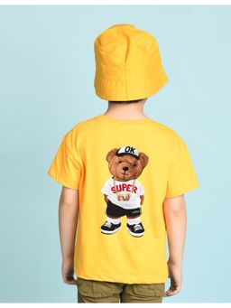 Nusyl - Boys Yellow Awesome Text Printed Cotton Blend Oversized T-shirt