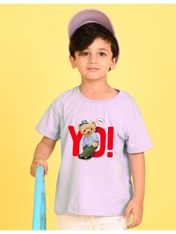 Nusyl - Boys Lilac Teddy Bear & Text Printed Cotton Blend Oversized T-shirt