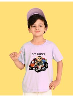 Nusyl - Boys Lilac Off Roader Text & Teddy Bear Printed Cotton Blend Oversized T-shirt