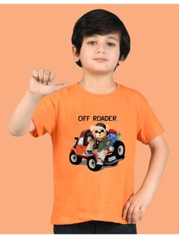 Nusyl - Boys Orange Off Roader Text Printed Cotton Blend Oversized T-shirt